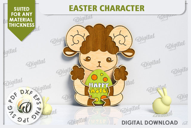 3D Easter Lamb Laser Cut. Easter Decor. Cute Easter SVG SVG Evgenyia Guschina 