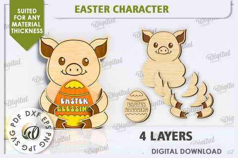 3D Easter Pig Laser Cut. Easter Decor. Cute Easter SVG SVG Evgenyia Guschina 