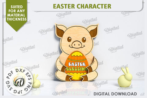3D Easter Pig Laser Cut. Easter Decor. Cute Easter SVG SVG Evgenyia Guschina 