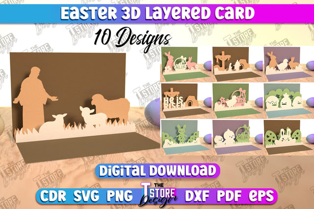 3d Easter pop up card SVG design Bundle, Easter layered papercut, easter svg, easter bunny, jesus svg SVG The T Store Design 