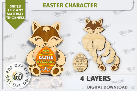 3D Easter Raccoon Laser Cut. Easter Decor. Cute Easter SVG SVG Evgenyia Guschina 