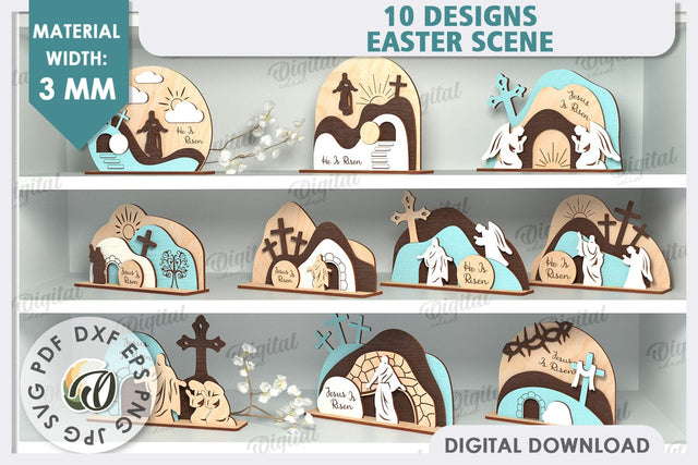 3D Easter Scene Laser Cut Bundle. Easter Decor SVG SVG Evgenyia Guschina 
