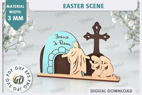 3D Easter Scene Laser Cut. Religious Easter Decor SVG SVG Evgenyia Guschina 
