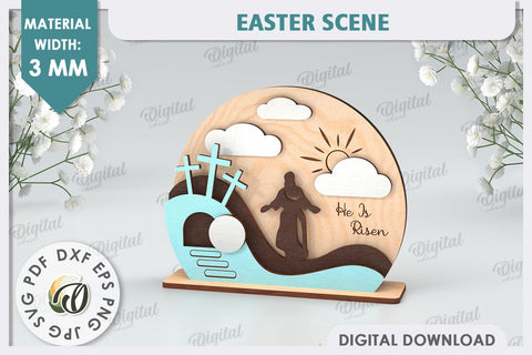 3D Easter Scene Laser Cut. Religious Easter Decor SVG SVG Evgenyia Guschina 