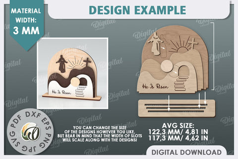 3D Easter Scene Laser Cut. Religious Easter Decor SVG SVG Evgenyia Guschina 