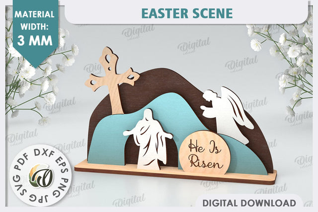 3D Easter Scene Laser Cut. Religious Easter Decor SVG SVG Evgenyia Guschina 