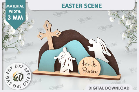 3D Easter Scene Laser Cut. Religious Easter Decor SVG SVG Evgenyia Guschina 