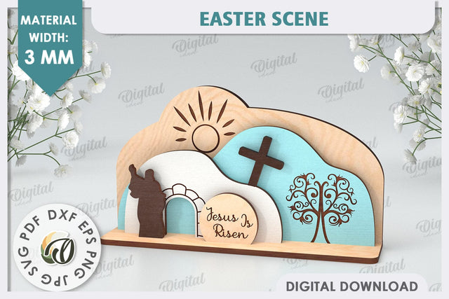 3D Easter Scene Laser Cut. Religious Easter Decor SVG SVG Evgenyia Guschina 