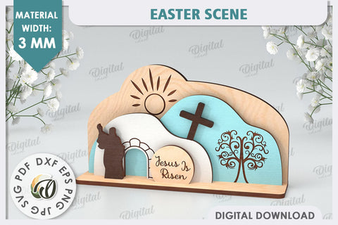 3D Easter Scene Laser Cut. Religious Easter Decor SVG SVG Evgenyia Guschina 