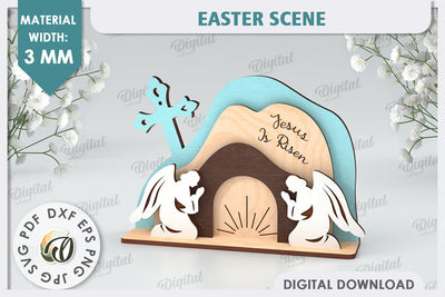 3D Easter Scene Laser Cut. Religious Easter Decor SVG SVG Evgenyia Guschina 