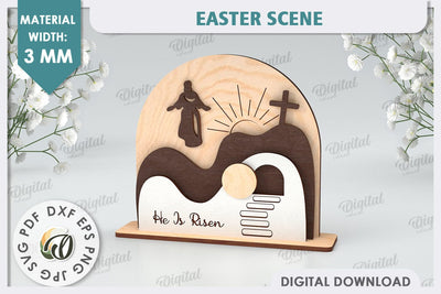 3D Easter Scene Laser Cut. Religious Easter Decor SVG SVG Evgenyia Guschina 