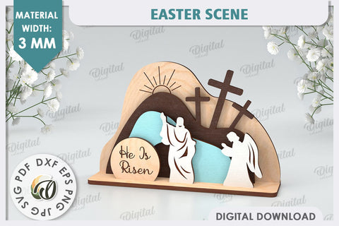 3D Easter Scene Laser Cut. Religious Easter Decor SVG SVG Evgenyia Guschina 