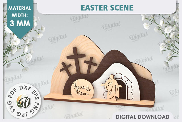 3D Easter Scene Laser Cut. Religious Easter Decor SVG SVG Evgenyia Guschina 