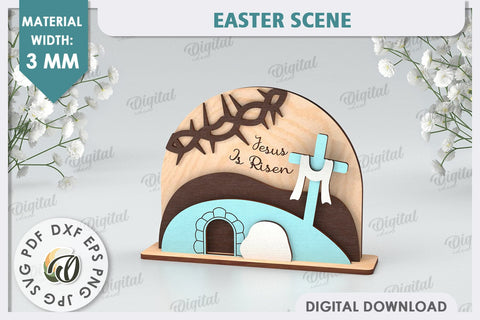 3D Easter Scene Laser Cut. Religious Easter Decor SVG SVG Evgenyia Guschina 