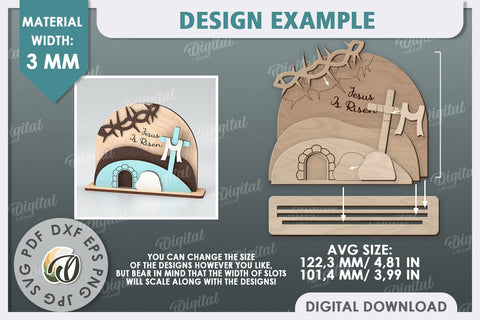 3D Easter Scene Laser Cut. Religious Easter Decor SVG SVG Evgenyia Guschina 