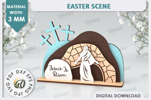 3D Easter Scene Laser Cut. Religious Easter Decor SVG SVG Evgenyia Guschina 