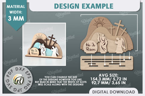3D Easter Scene Laser Cut. Religious Easter Decor SVG SVG Evgenyia Guschina 