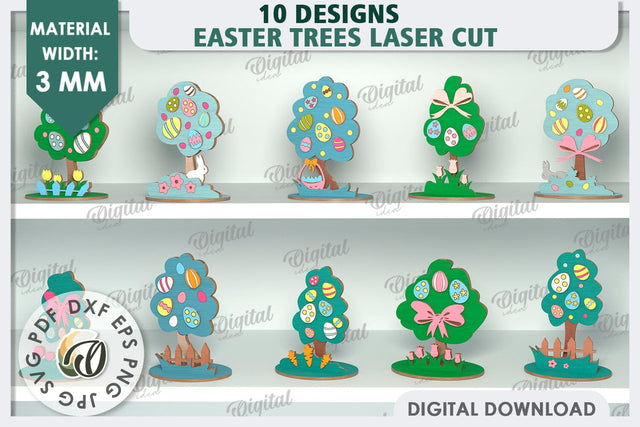 3D Easter Trees Laser Cut Bundle. Easter Stand. Easter Decor SVG Evgenyia Guschina 
