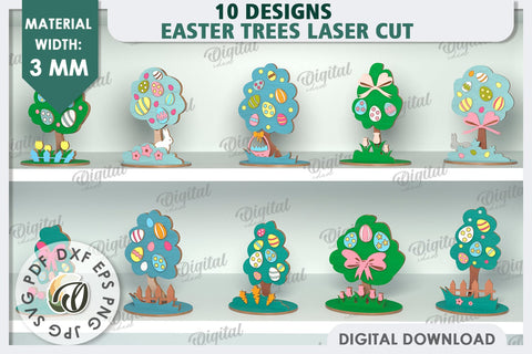 3D Easter Trees Laser Cut Bundle. Easter Stand. Easter Decor SVG Evgenyia Guschina 