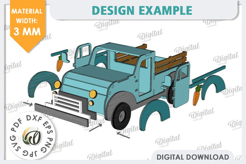 3D Easter Truck Laser Cut. 3D Pickup Truck SVG SVG Evgenyia Guschina 