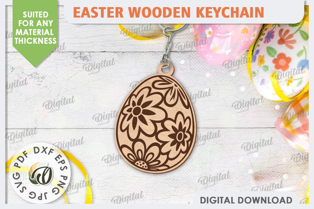 3D Easter Wooden Keychain Laser Cut. Easter Egg SVG Design SVG Evgenyia Guschina 