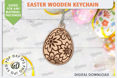 3D Easter Wooden Keychain Laser Cut. Easter Egg SVG Design SVG Evgenyia Guschina 