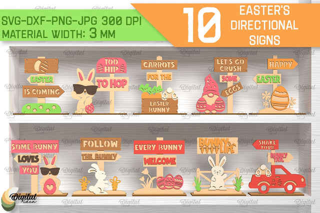 3D Easter's Directional Sign Laser Cut Bundle SVG Evgenyia Guschina 