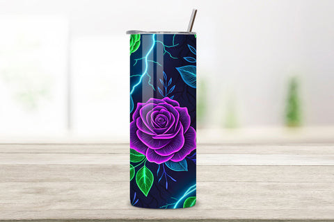 3D Electric Rose Seamless Tumbler Wrap, Neon Green and Purple Roses, seamless tumbler wrap, electric rose design, neon floral wrap, green purple roses, watercolor electric design, 20oz skinny tumbler, tapered tumbler wrap, straight tumbler design Sublimation FloridPrintables 
