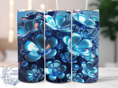 3D Elegant Blue Floral Tumbler, Floral Tumbler Design, Elegant Flower Art, Modern Floral Graphic, Stylish Blue Pattern, 20oz Tumbler, Sublimation Design Sublimation ToriDesigns 