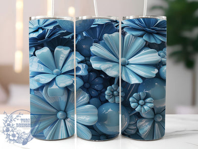 3D Elegant Blue Floral Tumbler, Floral Tumbler Design, Elegant Flower Art, Modern Floral Graphic, Stylish Blue Pattern, 20oz Tumbler, Sublimation Design Sublimation ToriDesigns 