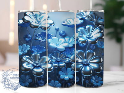 3D Elegant Blue Floral Tumbler, Floral Tumbler Design, Elegant Flower Art, Modern Floral Graphic, Stylish Blue Pattern, 20oz Tumbler, Sublimation Design Sublimation ToriDesigns 