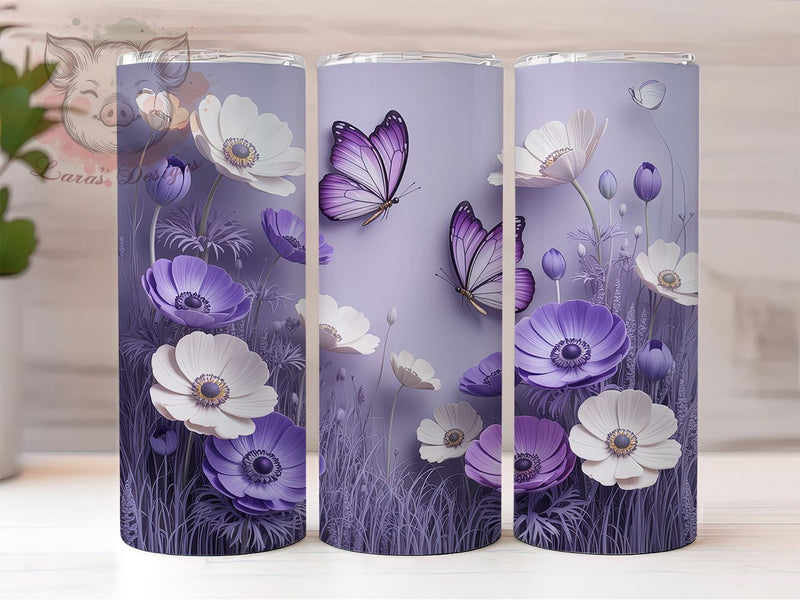 3D Elegant Butterfly Tumbler, Floral Art, Elegant Design, Nature Theme, Vibrant Pattern, 20Oz Tumbler, Sublimation Wrap Sublimation Lara' s Designs 