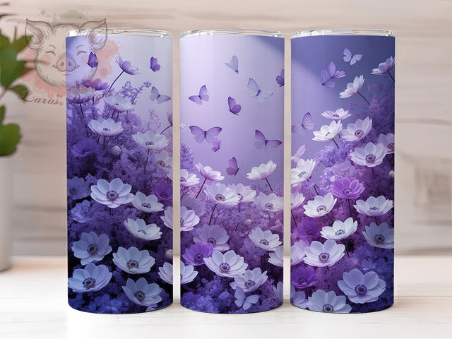 3D Elegant Butterfly Tumbler, Floral Art, Elegant Design, Nature Theme, Vibrant Pattern, 20Oz Tumbler, Sublimation Wrap Sublimation Lara' s Designs 