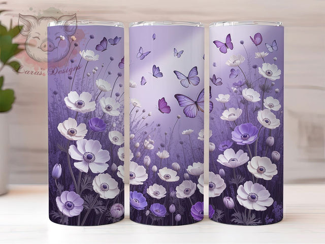 3D Elegant Butterfly Tumbler, Floral Art, Elegant Design, Nature Theme, Vibrant Pattern, 20Oz Tumbler, Sublimation Wrap Sublimation Lara' s Designs 