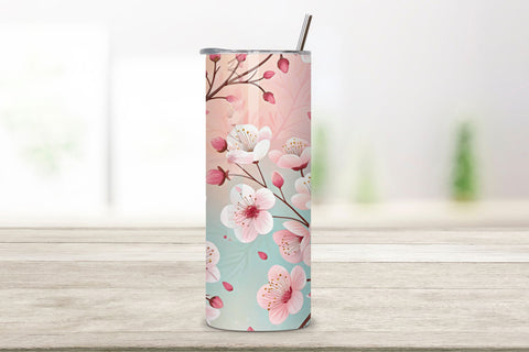 3D Elegant Cherry Blossom Seamless Tumbler Wrap, Pink and White Spring Theme Sublimation FloridPrintables 