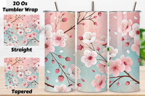 3D Elegant Cherry Blossom Seamless Tumbler Wrap, Pink and White Spring Theme Sublimation FloridPrintables 