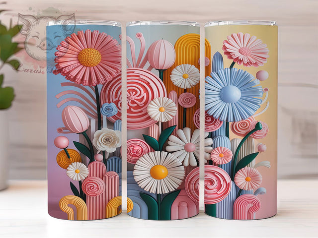 3D Elegant Floral Bloom Tumbler, Flower Wrap Design, 20Oz Skinny Tumbler, Realistic Bloom Sublimation, Elegant Garden Wrap, Vibrant Petal Tumbler, Nature-Inspired Floral Design Sublimation Lara' s Designs 