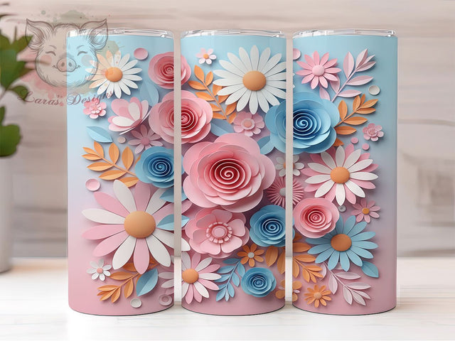 3D Elegant Floral Bloom Tumbler, Flower Wrap Design, 20Oz Skinny Tumbler, Realistic Bloom Sublimation, Elegant Garden Wrap, Vibrant Petal Tumbler, Nature-Inspired Floral Design Sublimation Lara' s Designs 