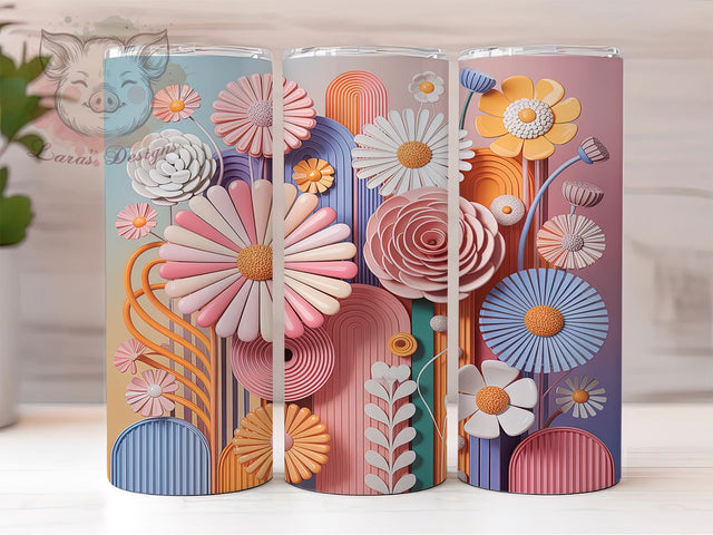 3D Elegant Floral Bloom Tumbler, Flower Wrap Design, 20Oz Skinny Tumbler, Realistic Bloom Sublimation, Elegant Garden Wrap, Vibrant Petal Tumbler, Nature-Inspired Floral Design Sublimation Lara' s Designs 