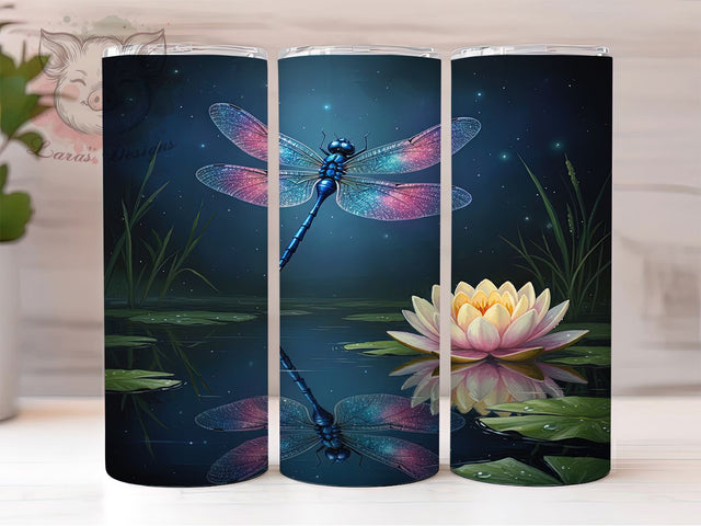 3D Elegant Floral Dragonfly Tumbler, Elegant Insect Wrap, Floral Nature Design, Sublimation Cup, 20oz Skinny Tumbler, Whimsical Drinkware, Dragonfly Style Sublimation Lara' s Designs 