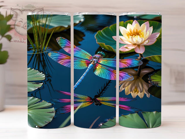 3D Elegant Floral Dragonfly Tumbler, Elegant Insect Wrap, Floral Nature Design, Sublimation Cup, 20oz Skinny Tumbler, Whimsical Drinkware, Dragonfly Style Sublimation Lara' s Designs 