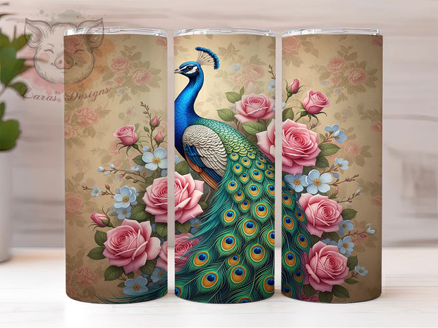 3D Elegant Floral Peacock Tumbler, Floral Bird Wrap, 20Oz Skinny Tumbler, Elegant Peacock Sublimation, Vibrant Feather Design, Nature-Inspired Tumbler, Exotic Garden Wrap Sublimation Lara' s Designs 