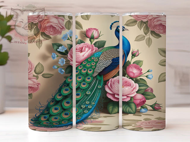 3D Elegant Floral Peacock Tumbler, Floral Bird Wrap, 20Oz Skinny Tumbler, Elegant Peacock Sublimation, Vibrant Feather Design, Nature-Inspired Tumbler, Exotic Garden Wrap Sublimation Lara' s Designs 
