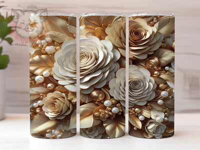 3D Elegant Gold Rose Tumbler, Gold Rose Tumbler, Whimsical Rose Wrap, Elegant Floral Wrap, Vibrant Gold Wrap, Sublimation Design, Trendy Gift Idea Sublimation Lara' s Designs 