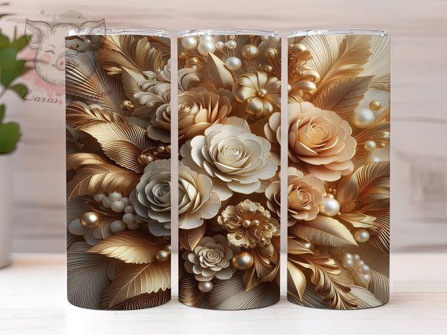 3D Elegant Gold Rose Tumbler, Gold Rose Tumbler, Whimsical Rose Wrap, Elegant Floral Wrap, Vibrant Gold Wrap, Sublimation Design, Trendy Gift Idea Sublimation Lara' s Designs 