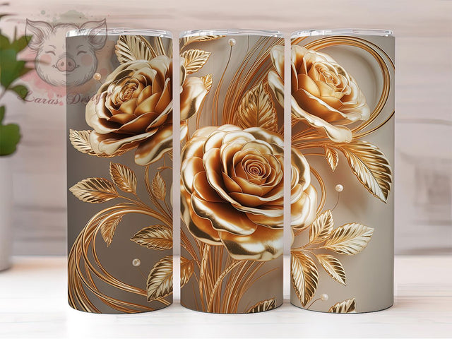 3D Elegant Gold Rose Tumbler, Gold Rose Tumbler, Whimsical Rose Wrap, Elegant Floral Wrap, Vibrant Gold Wrap, Sublimation Design, Trendy Gift Idea Sublimation Lara' s Designs 