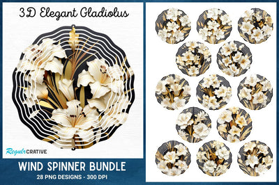 3D Elegant Golden And Black Gladiolus Wind Spinner Bundle Sublimation Regulrcrative 