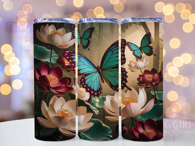 3D Elegant Green Butterfly Tumbler, Elegant Floral Wrap, Green Butterfly Design, Sublimation Cup, 20oz Skinny Tumbler, Nature Inspired Drinkware, Elegant Spring Style Sublimation SvggirlplusArt 