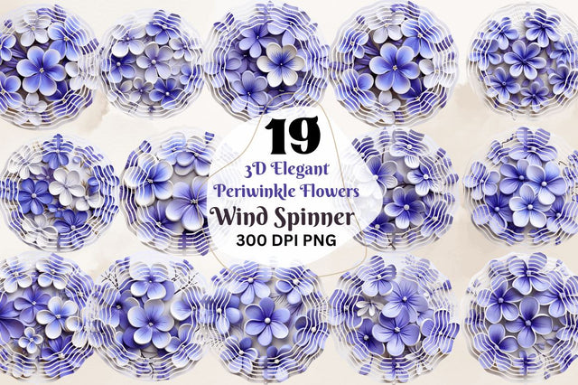 3D Elegant Periwinkle Flowers Wind Spinner Sublimation Regulrcrative 