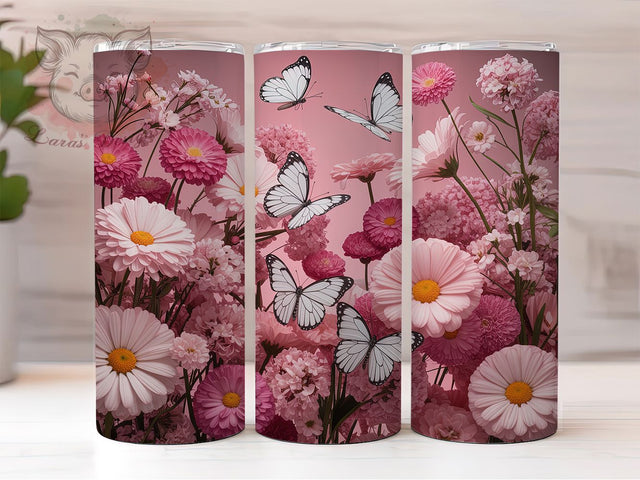 3D Elegant Pink Butterfly Tumbler, 3D Floral Tumbler, Elegant Butterfly Wrap, Whimsical Pink Wrap, Artistic Floral Wrap, Sublimation Design, Trendy Gift Idea Sublimation Lara' s Designs 